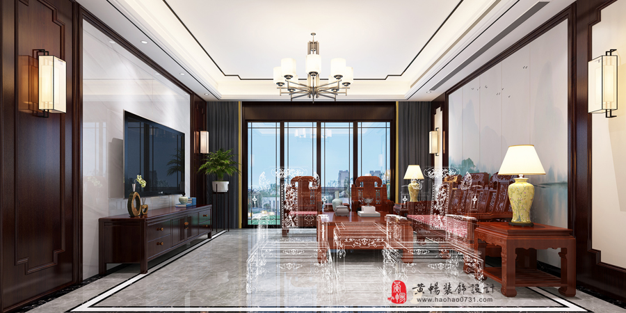 新中式别墅客厅效果图
